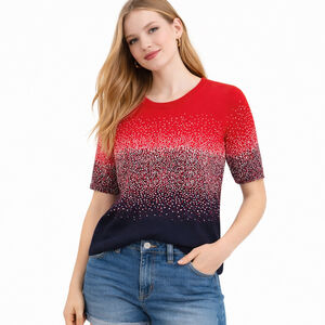 Women's Talbots Red Navy Ombre Polka Dot Crew Neck Sweater M